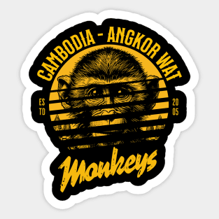 wild monkeys in Angkor Wat, Cambodia Sticker